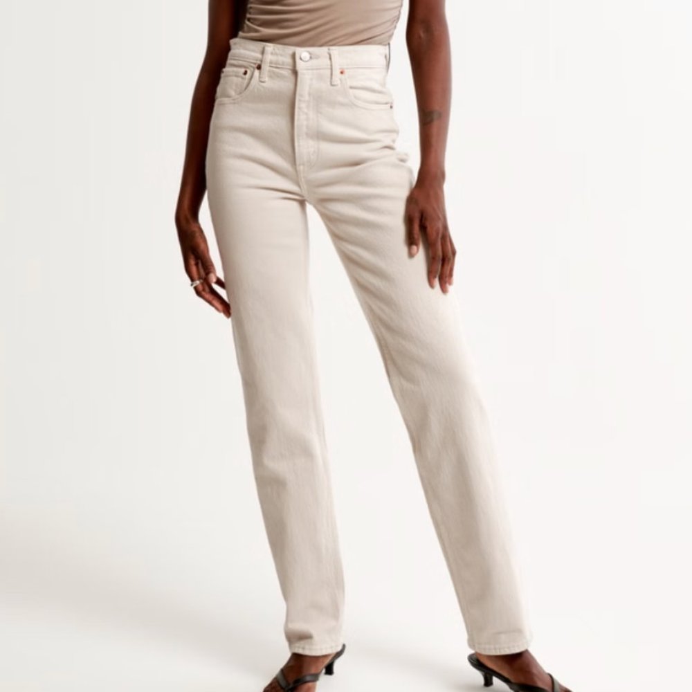 Abercrombie 26 Regular Cream/white 90s Ultra high waist straight leg denim jeans